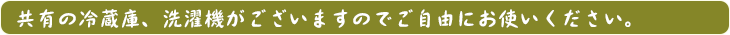 共有の冷蔵庫、洗濯機がございます